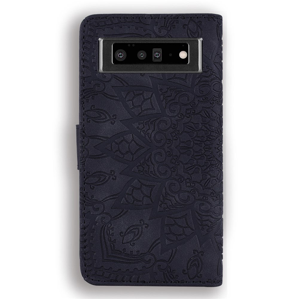 Imprint Flower Phone Cover Well-protected Drop-proof Wallet Design Leather Cover with Stand for Google Pixel 6 - Black-3