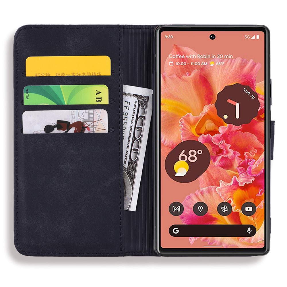 Imprint Flower Phone Cover Well-protected Drop-proof Wallet Design Leather Cover with Stand for Google Pixel 6 - Black-4