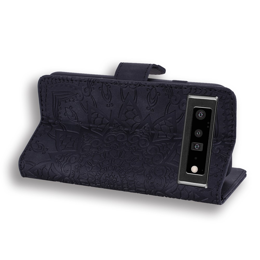 Imprint Flower Phone Cover Well-protected Drop-proof Wallet Design Leather Cover with Stand for Google Pixel 6 - Black-5