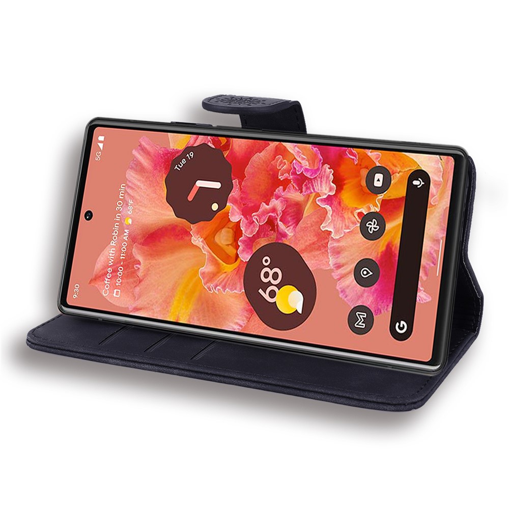 Imprint Flower Phone Cover Well-protected Drop-proof Wallet Design Leather Cover with Stand for Google Pixel 6 - Black-6