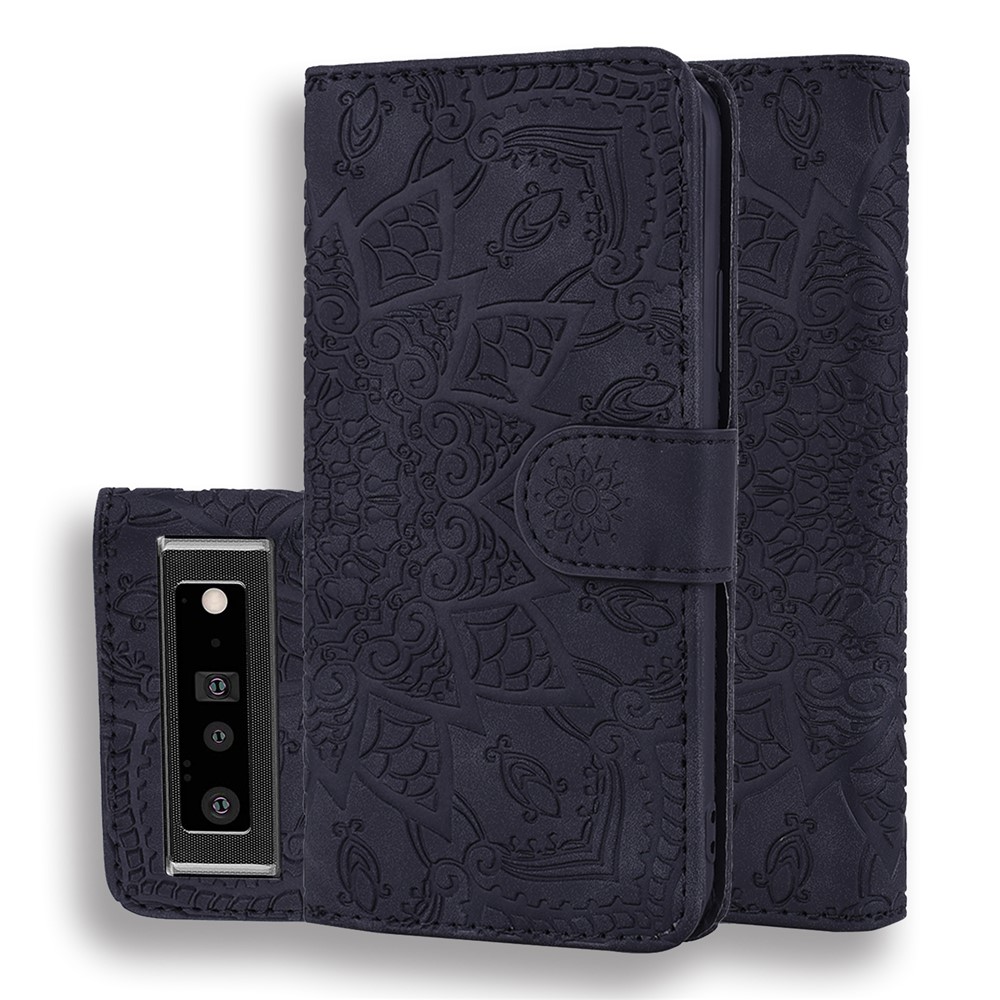 Imprint Flower Phone Cover Well-protected Drop-proof Wallet Design Leather Cover with Stand for Google Pixel 6 - Black-7