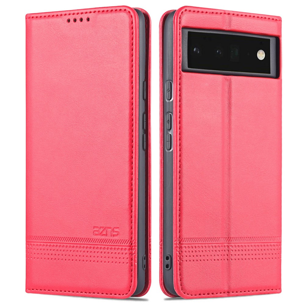 AZNS Practical Flip Phone Cover Wallet Design High-quality PU Leather Shockproof Phone Case for Google Pixel 6 - Red-1