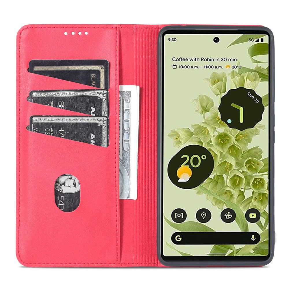 AZNS Practical Flip Phone Cover Wallet Design High-quality PU Leather Shockproof Phone Case for Google Pixel 6 - Red-6