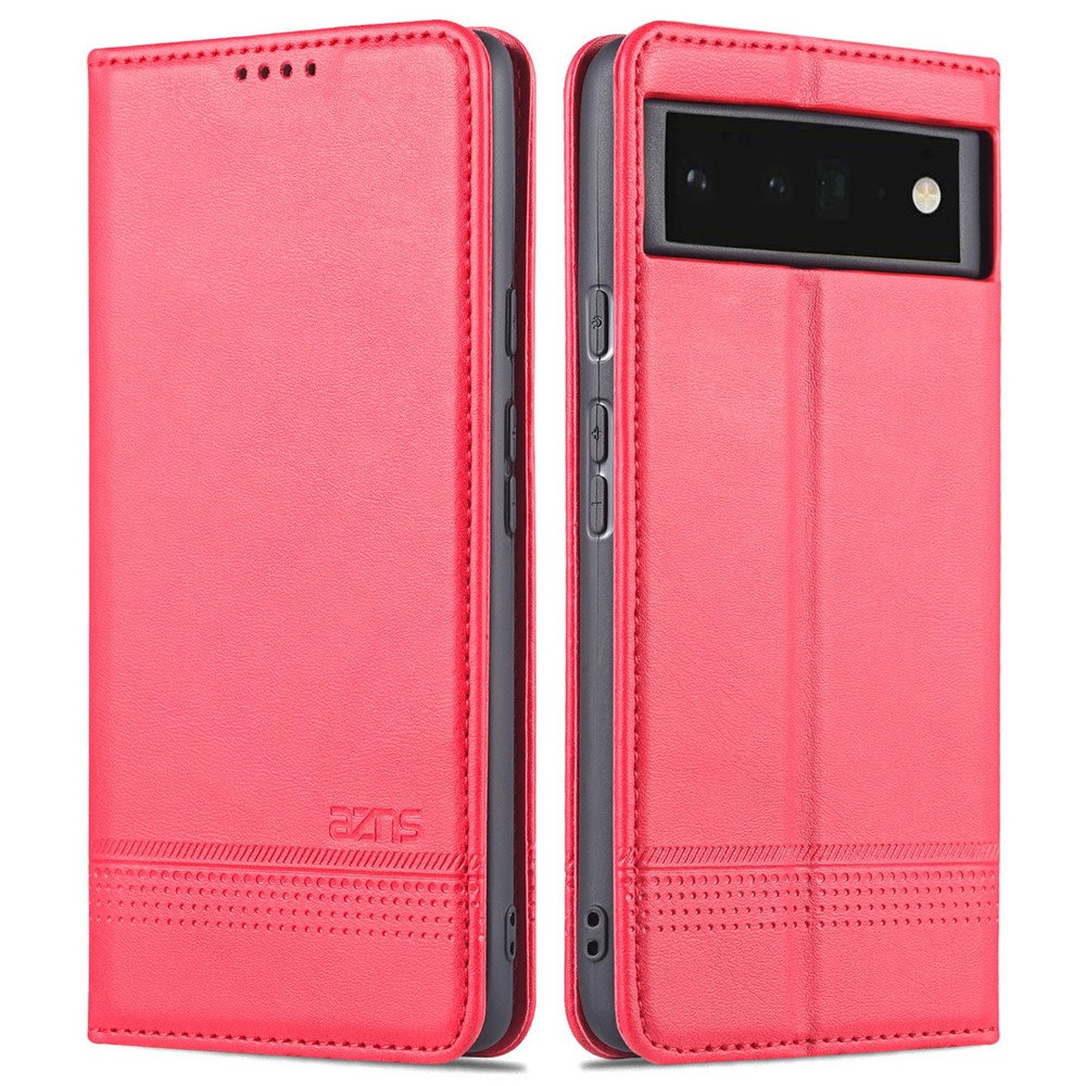 AZNS Smooth Wallet Design High-quality PU Leather Shockproof Phone Cover Case for Google Pixel 6 Pro - Red-1