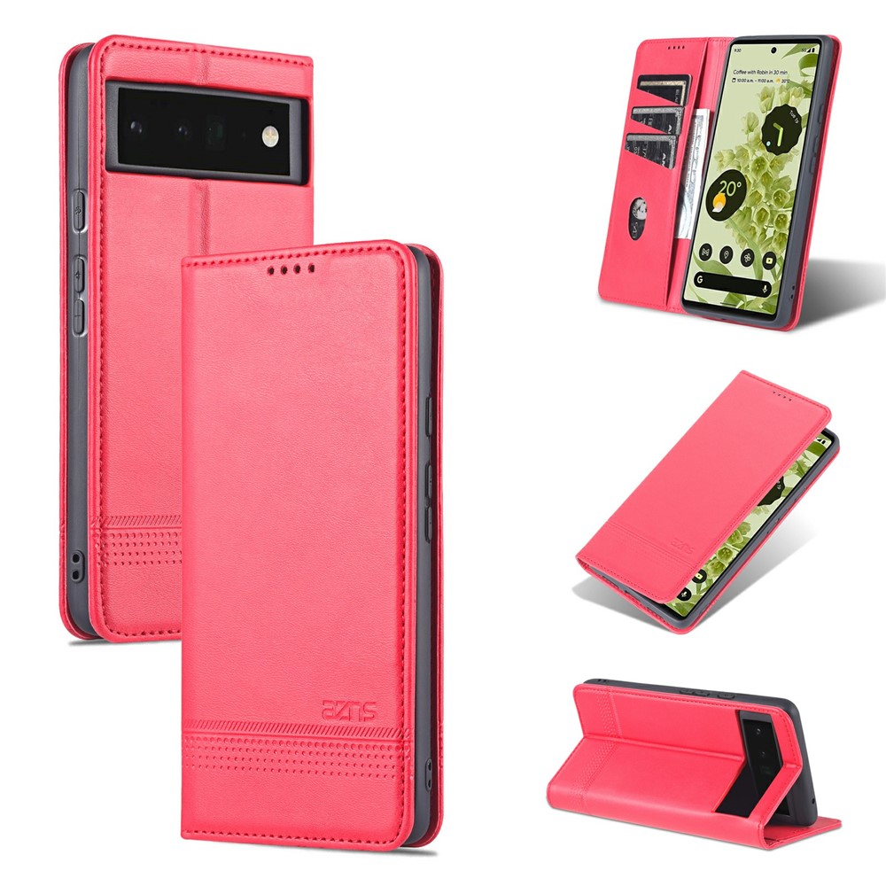 AZNS Smooth Wallet Design High-quality PU Leather Shockproof Phone Cover Case for Google Pixel 6 Pro - Red-11