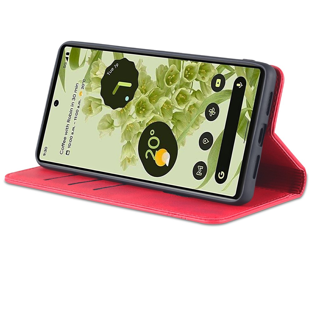 AZNS Smooth Wallet Design High-quality PU Leather Shockproof Phone Cover Case for Google Pixel 6 Pro - Red-4