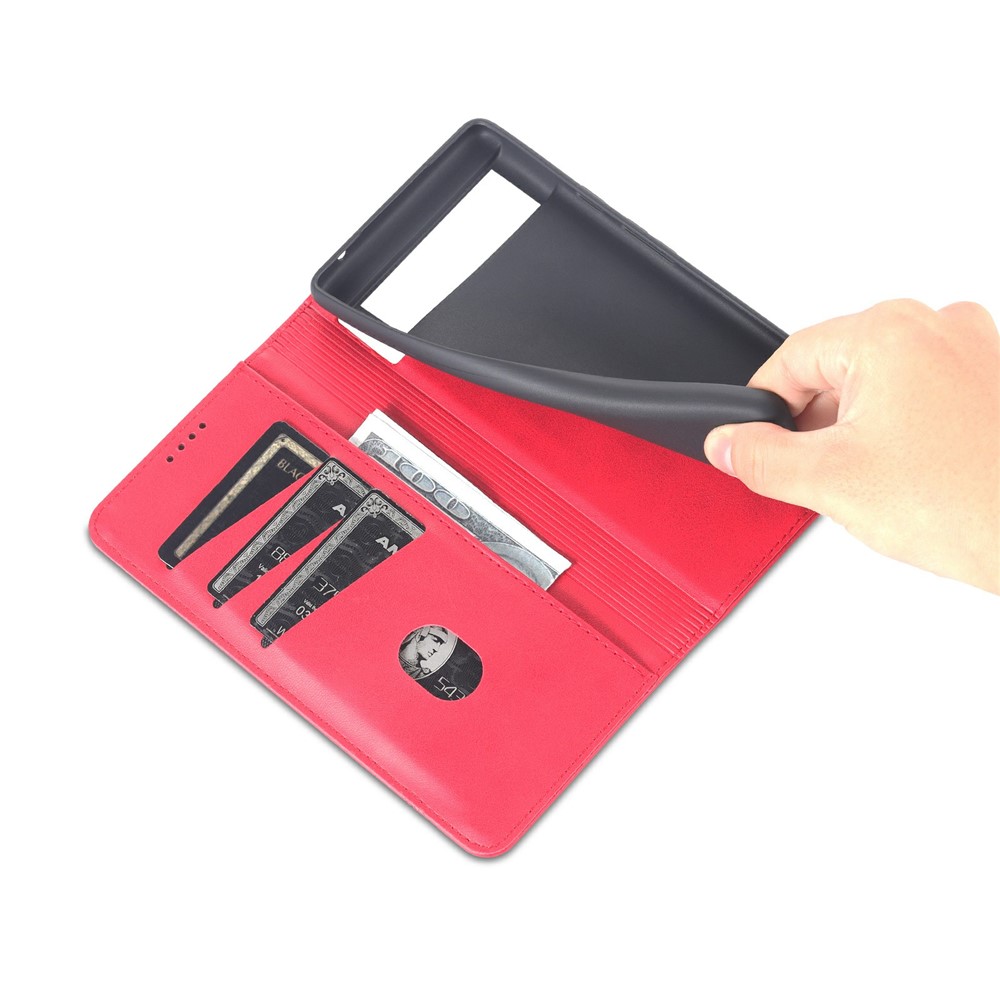 AZNS Smooth Wallet Design High-quality PU Leather Shockproof Phone Cover Case for Google Pixel 6 Pro - Red-7