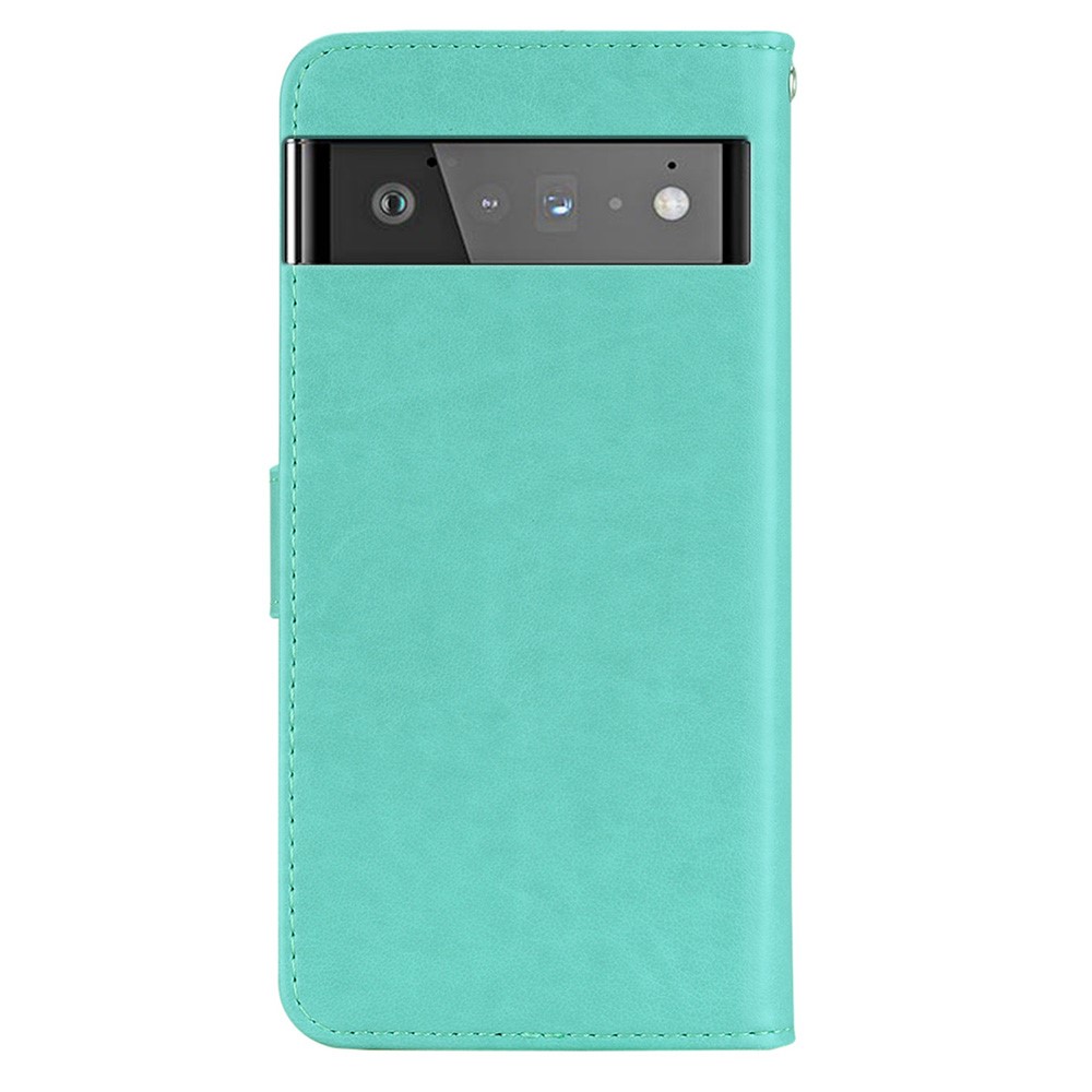 For Google Pixel 6 Shockproof PU Leather+TPU Flip Phone Case Stylish Imprinted Owl Flower Pattern Wallet Shell - Cyan-3