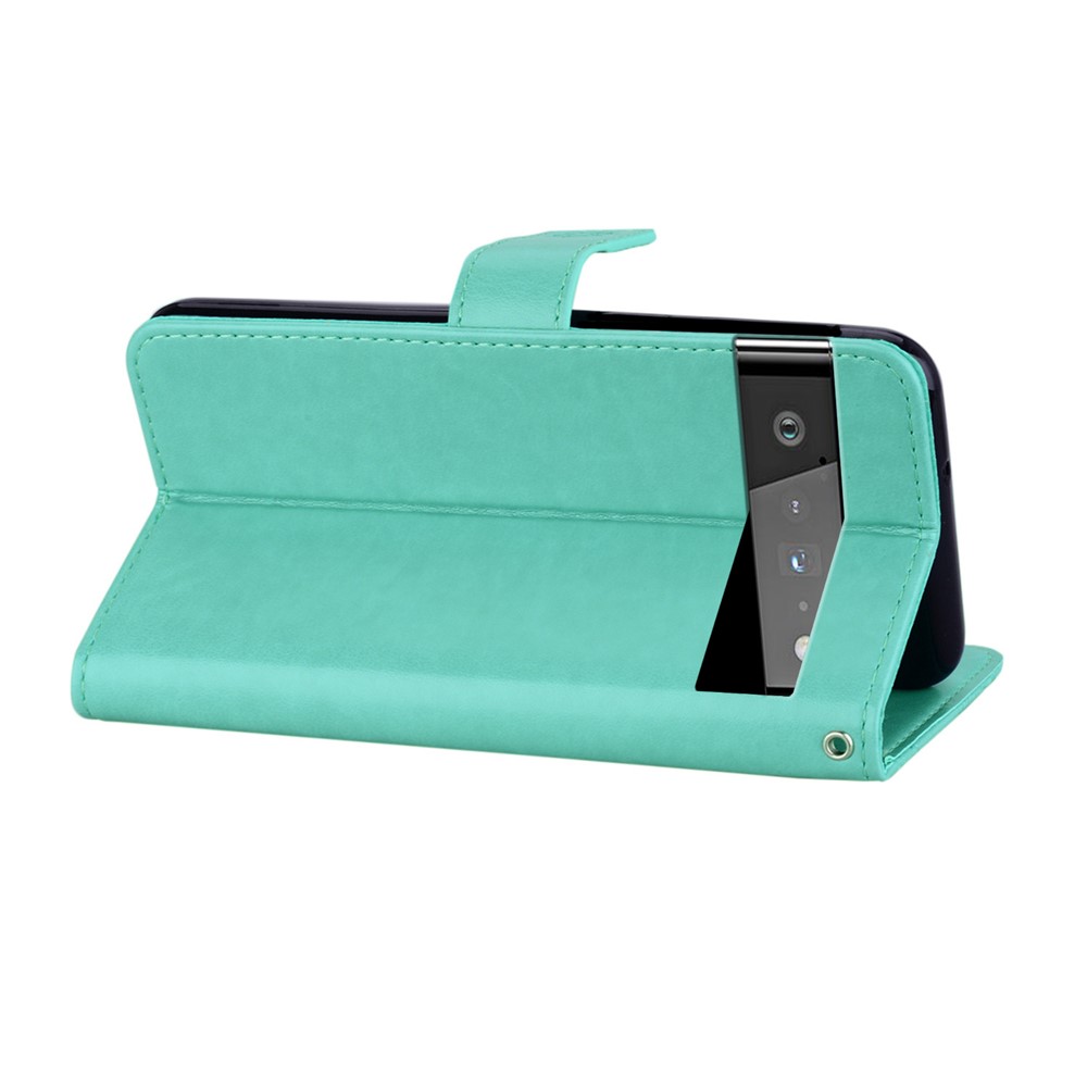 For Google Pixel 6 Shockproof PU Leather+TPU Flip Phone Case Stylish Imprinted Owl Flower Pattern Wallet Shell - Cyan-4