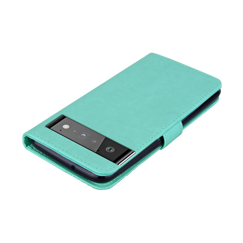 For Google Pixel 6 Shockproof PU Leather+TPU Flip Phone Case Stylish Imprinted Owl Flower Pattern Wallet Shell - Cyan-7