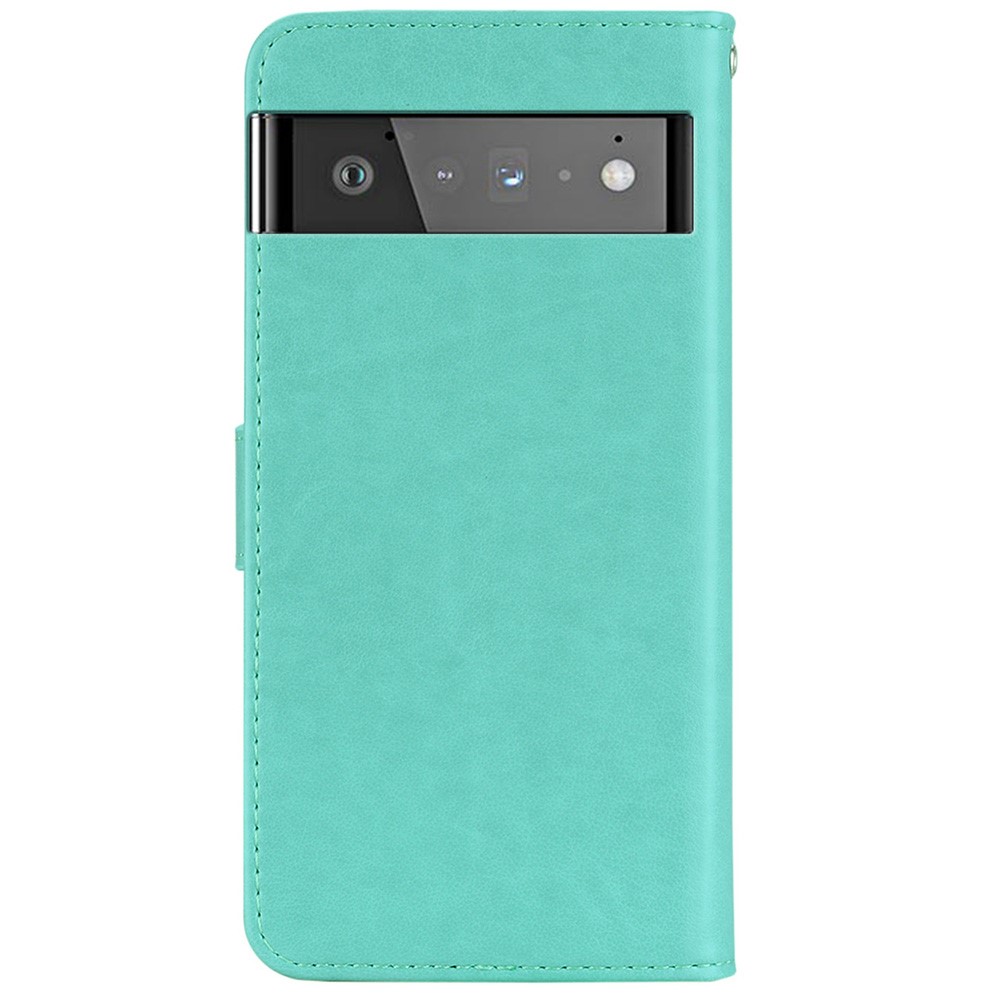 Bling Rhinestone Decor Imprinted Owl Flower Pattern Leather Case Shell with Stand Wallet for Google Pixel 6 - Cyan-3