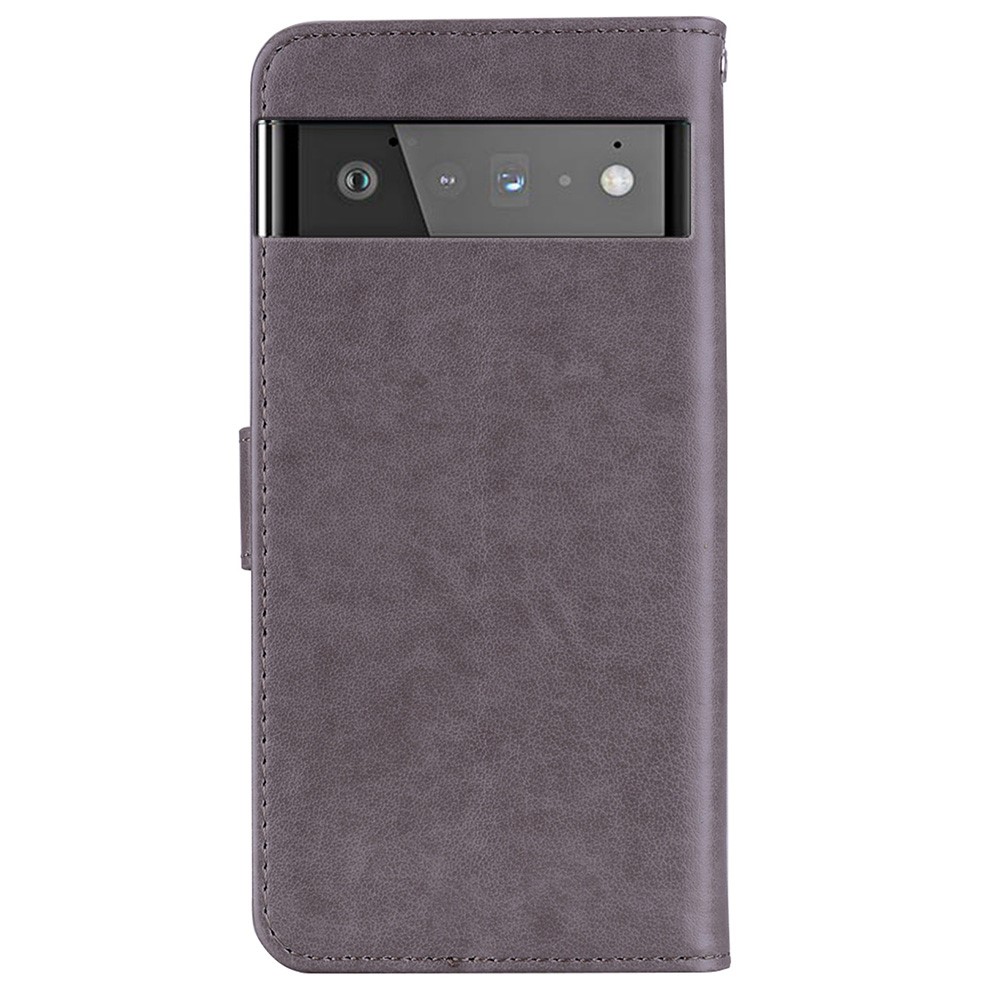 Flip Phone Case Bling Rhinestone Decor Imprinted Owl Flower Pattern Leather Wallet Shell for Google Pixel 6 Pro - Grey-3