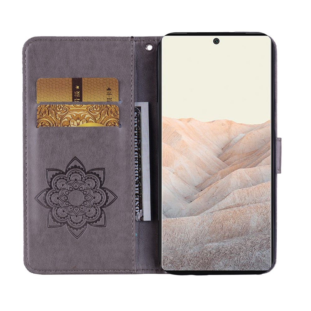 Flip Phone Case Bling Rhinestone Decor Imprinted Owl Flower Pattern Leather Wallet Shell for Google Pixel 6 Pro - Grey-5