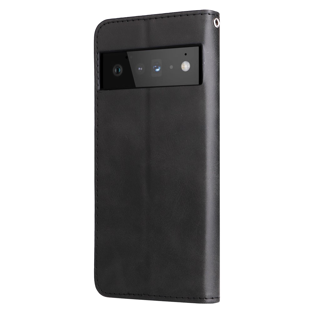 PU Leather Zippered Pocket Phone Case Coin Wallet Stand Folding Case for Google Pixel 6 Pro - Black-2