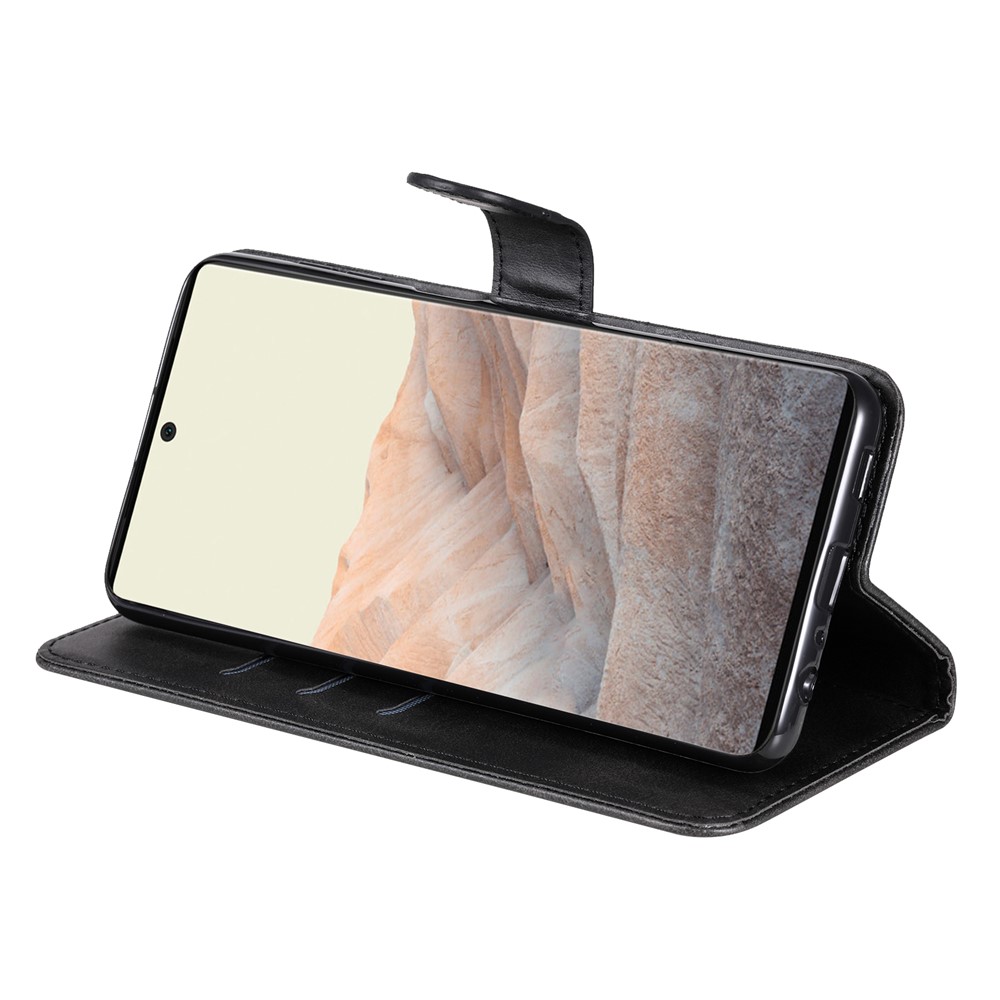 PU Leather Zippered Pocket Phone Case Coin Wallet Stand Folding Case for Google Pixel 6 Pro - Black-5