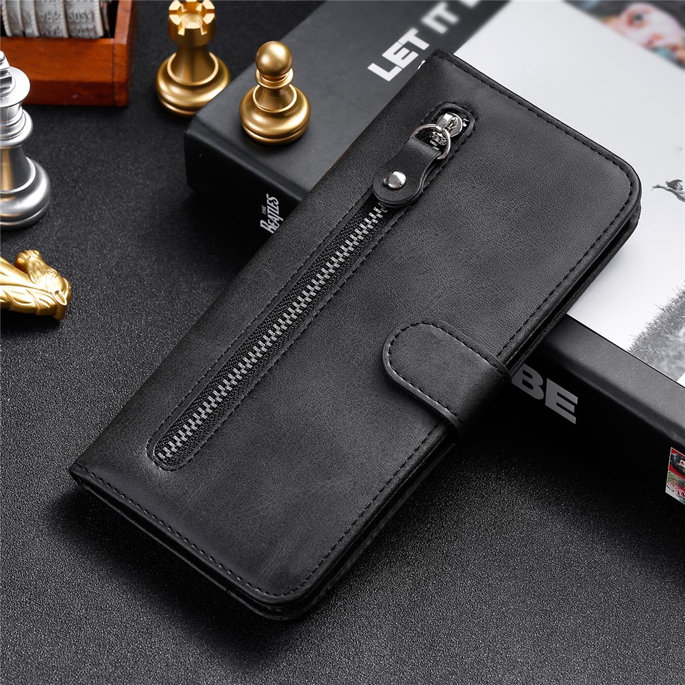 PU Leather Zippered Pocket Phone Case Coin Wallet Stand Folding Case for Google Pixel 6 Pro - Black-6