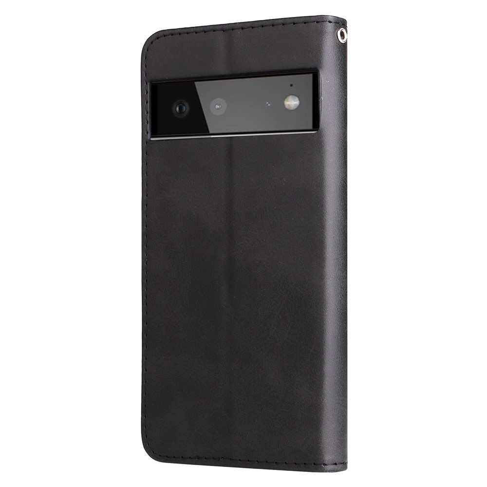 Folding PU Leather Phone Case Zipper Pocket Design Full-Protective Case with Wallet Stand for Google Pixel 6 - Black-2