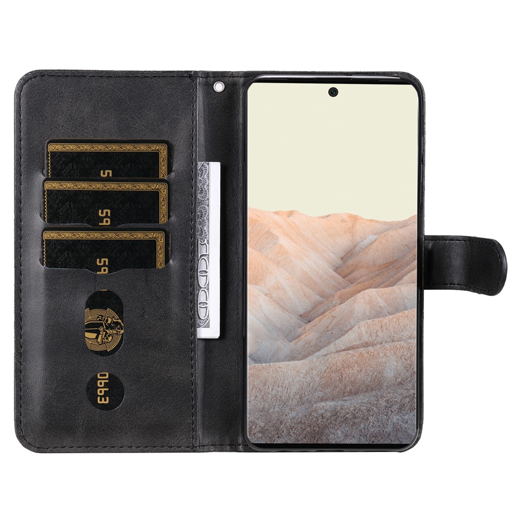 Folding PU Leather Phone Case Zipper Pocket Design Full-Protective Case with Wallet Stand for Google Pixel 6 - Black-4