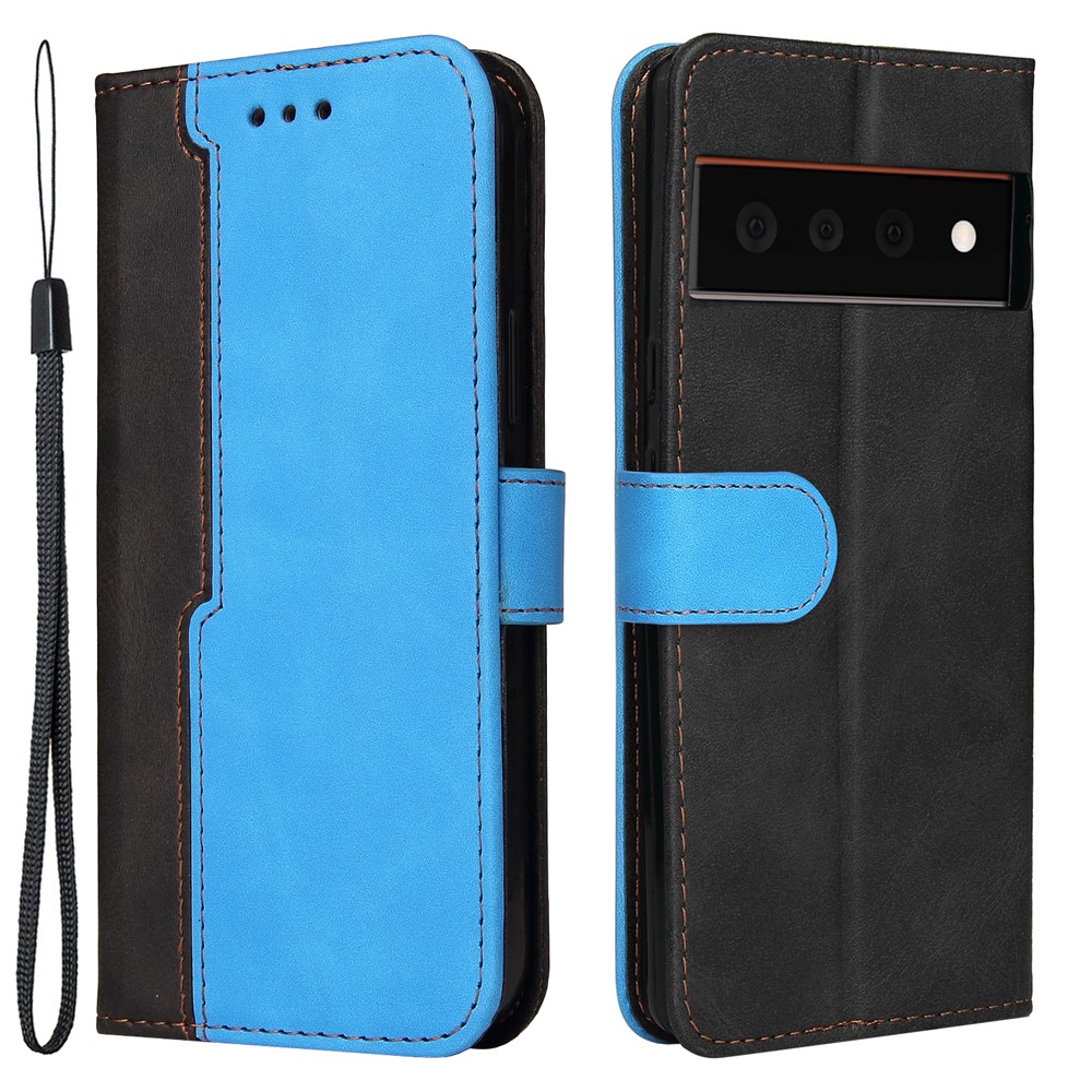 Business Style Splicing Dual-color Magnetic Clasp Phone Case Shell with Stand and Wallet for Google Pixel 6 - Blue-1
