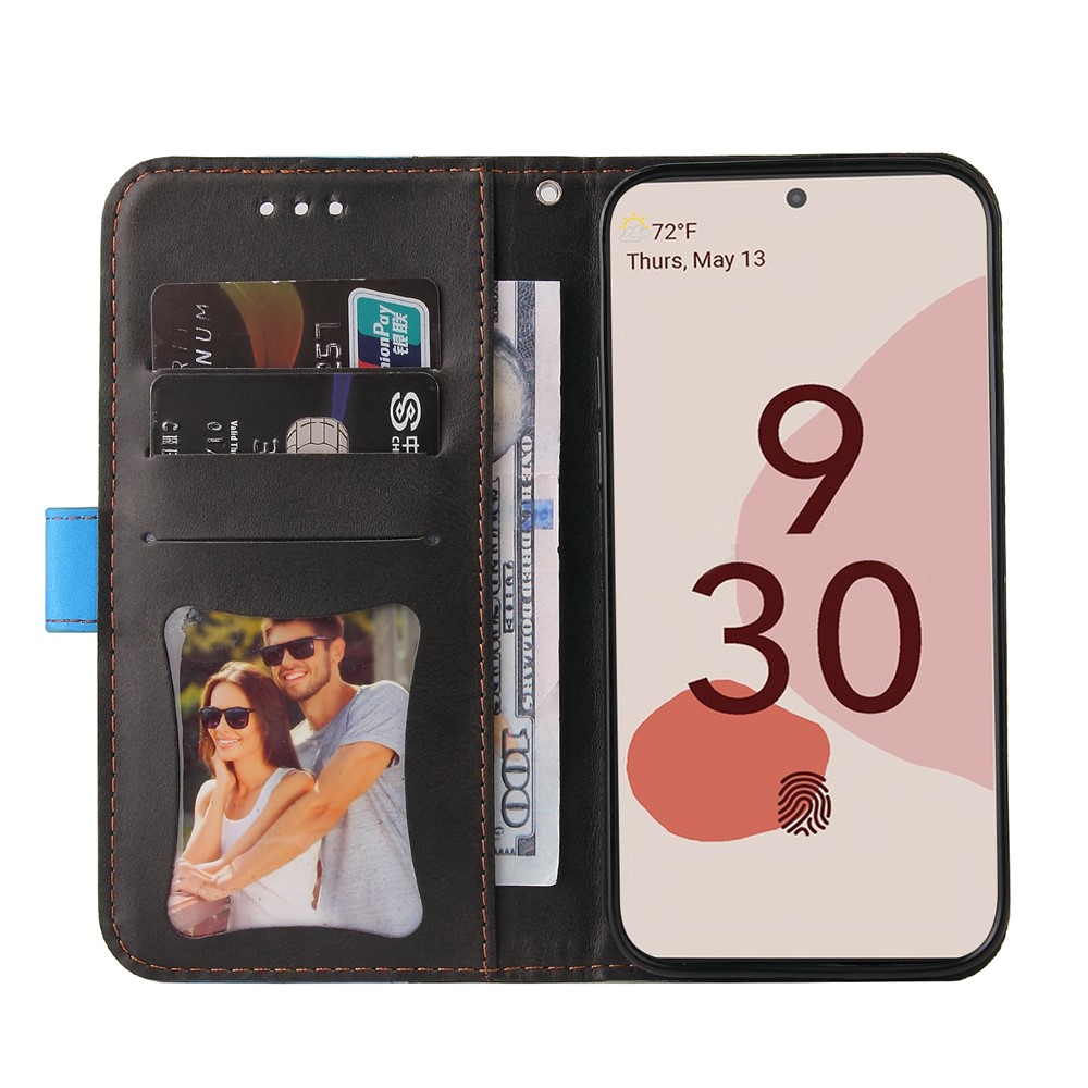 Business Style Splicing Dual-color Magnetic Clasp Phone Case Shell with Stand and Wallet for Google Pixel 6 - Blue-4