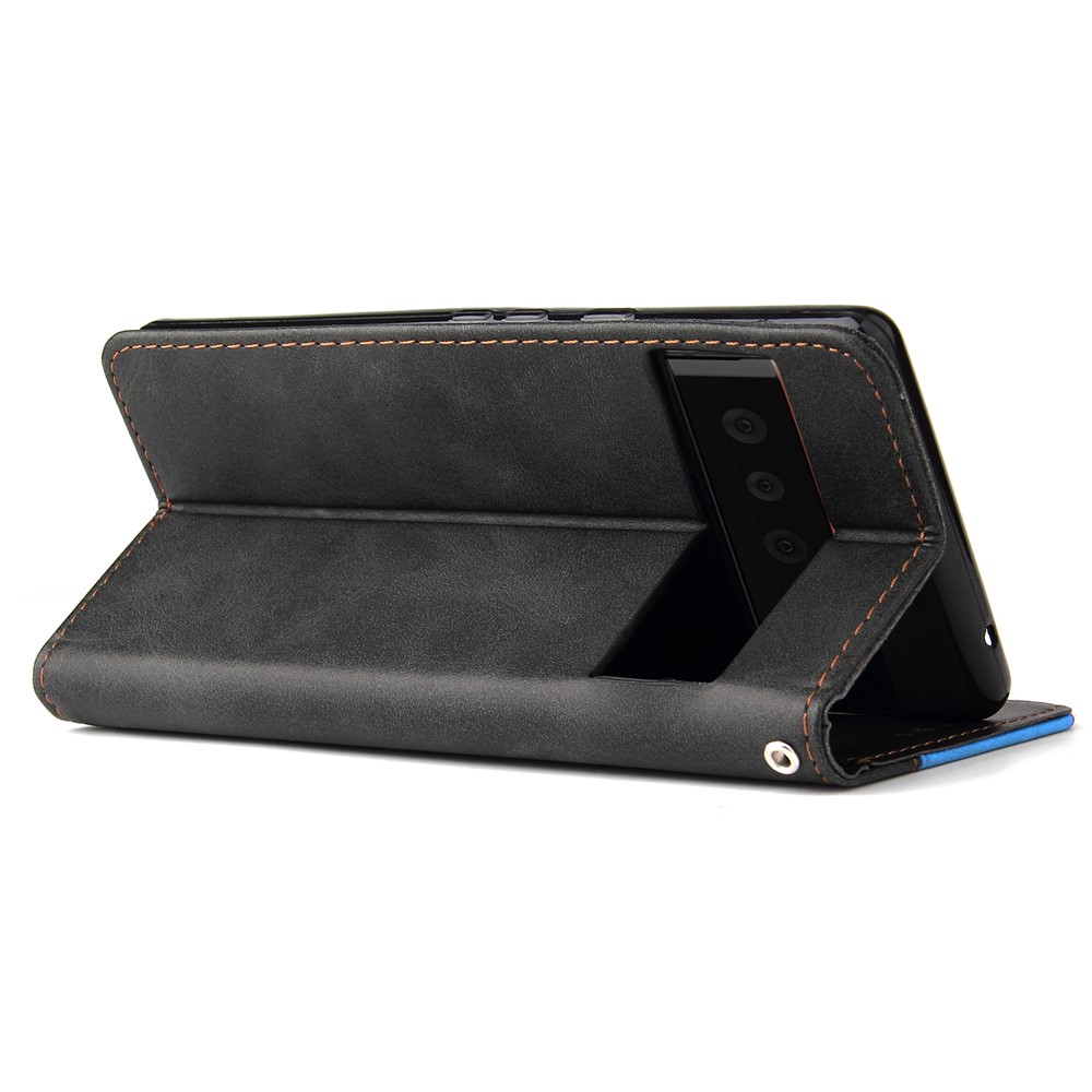 Business Style Splicing Dual-color Magnetic Clasp Phone Case Shell with Stand and Wallet for Google Pixel 6 - Blue-5