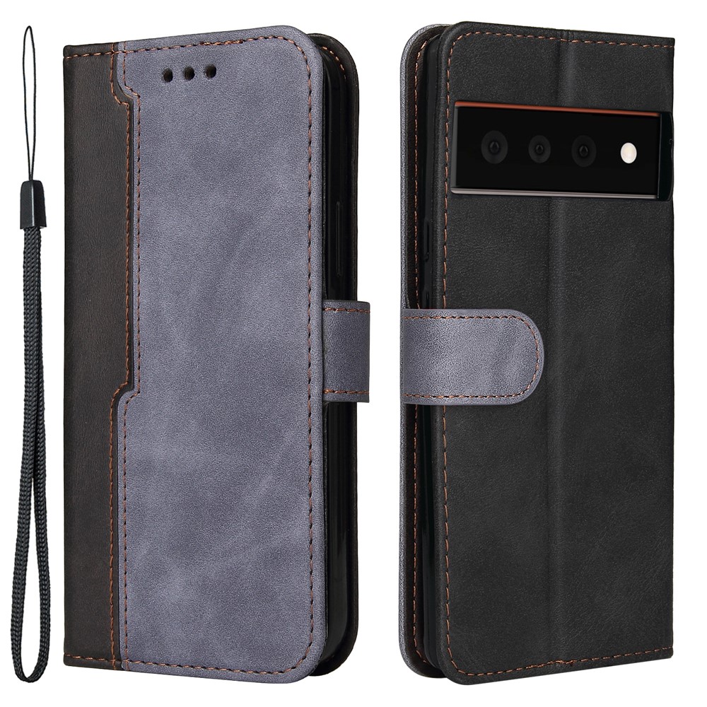 Business Style Splicing Dual-color Stand Wallet Design Anti-drop Magnetic Closure Phone Case Shell for Google Pixel 6 Pro - Grey-1