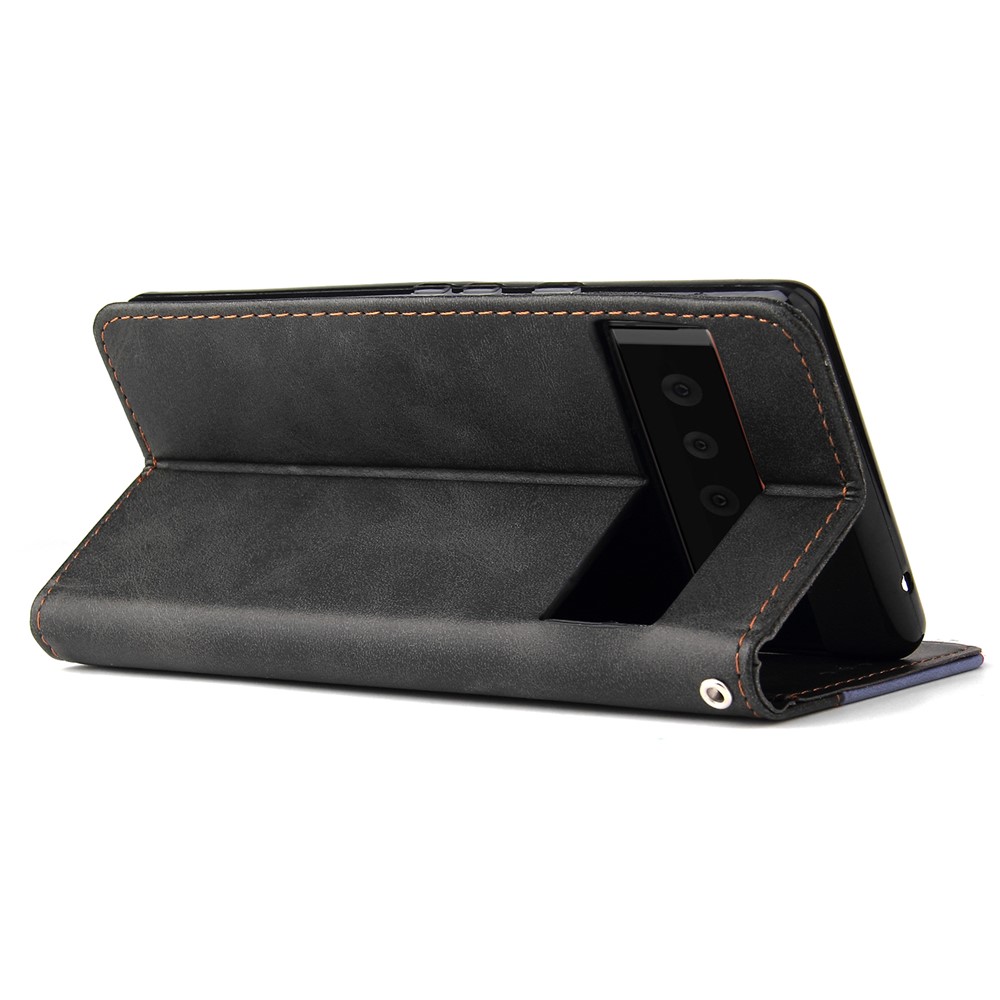 Business Style Splicing Dual-color Stand Wallet Design Anti-drop Magnetic Closure Phone Case Shell for Google Pixel 6 Pro - Grey-5