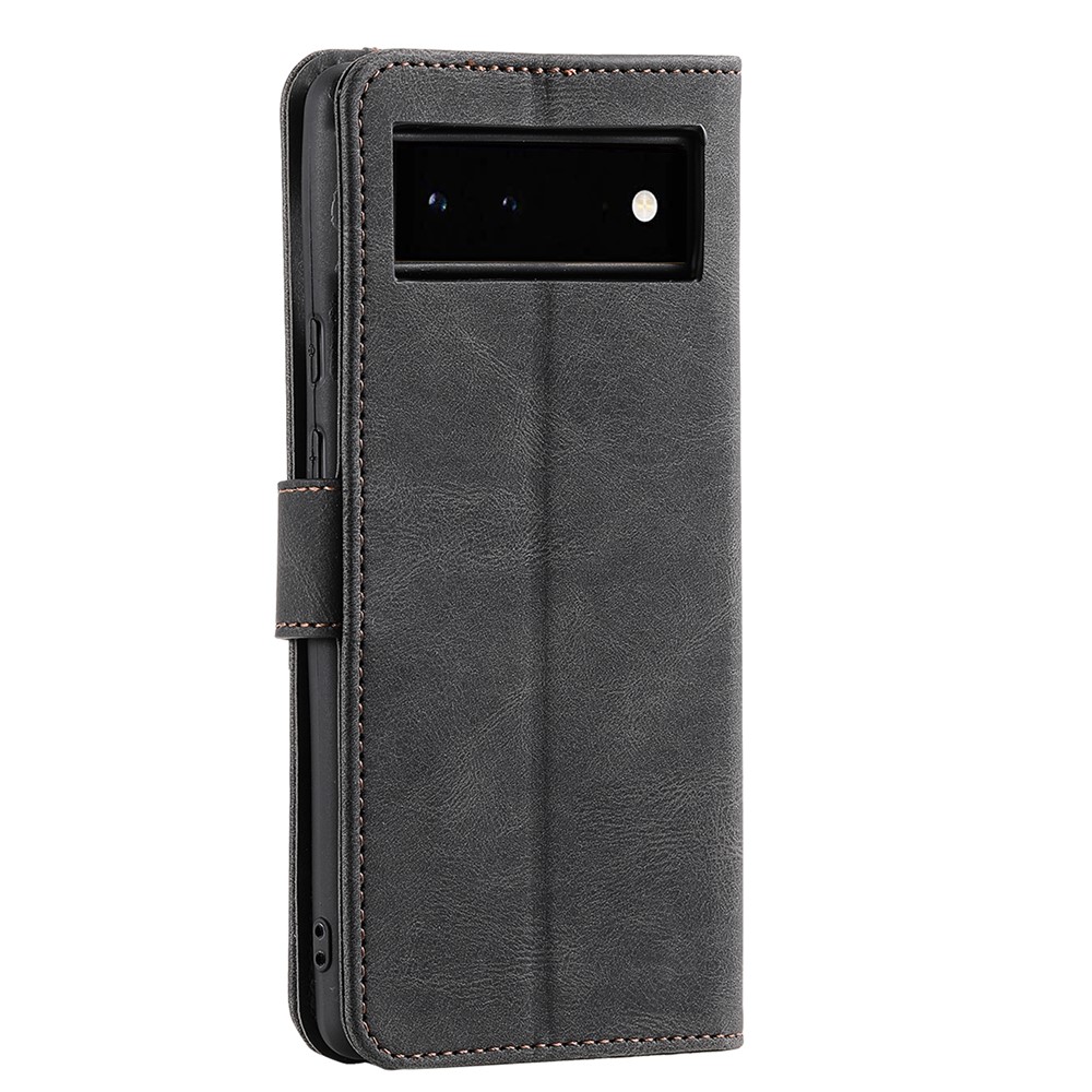 Protective Cover Splicing PU Leather and TPU Phone Flip Case Stitching Skin-touch Stand Wallet for Google Pixel 6 - Black-4