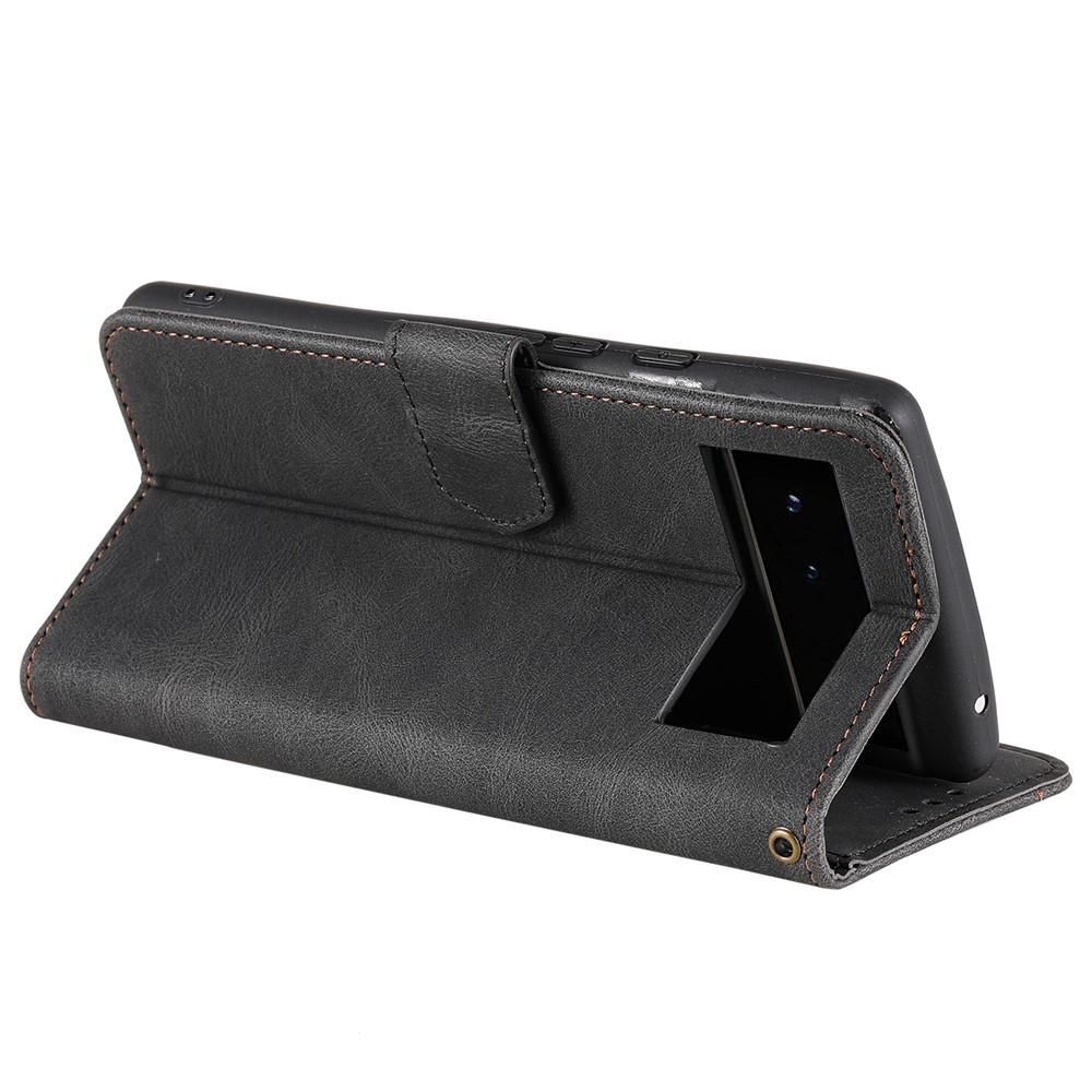 Protective Cover Splicing PU Leather and TPU Phone Flip Case Stitching Skin-touch Stand Wallet for Google Pixel 6 - Black-5