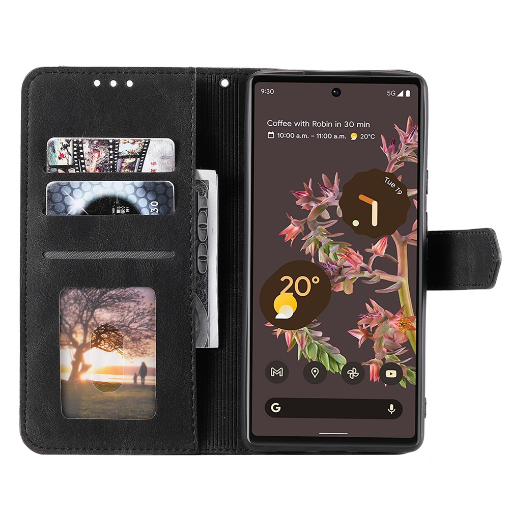 Protective Cover Splicing PU Leather and TPU Phone Flip Case Stitching Skin-touch Stand Wallet for Google Pixel 6 - Black-6