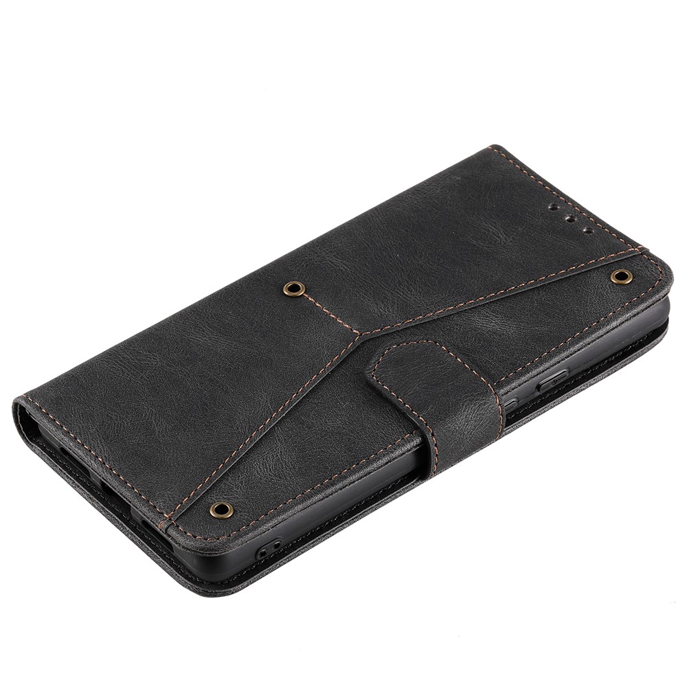 Protective Cover Splicing PU Leather and TPU Phone Flip Case Stitching Skin-touch Stand Wallet for Google Pixel 6 - Black-7
