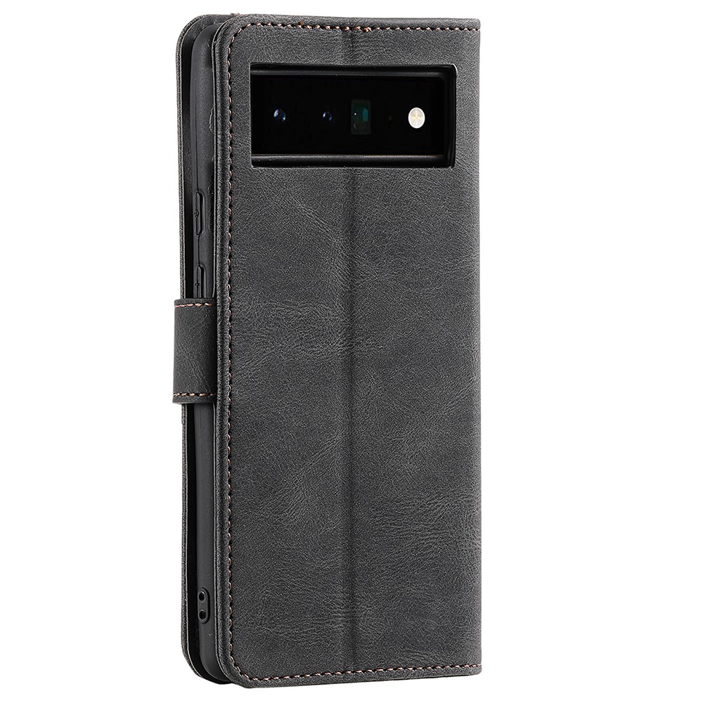 Splicing PU Leather and TPU Phone Flip Case Stitching Skin-touch Stand Wallet Phone Protective Cover for Google Pixel 6 Pro - Black-4