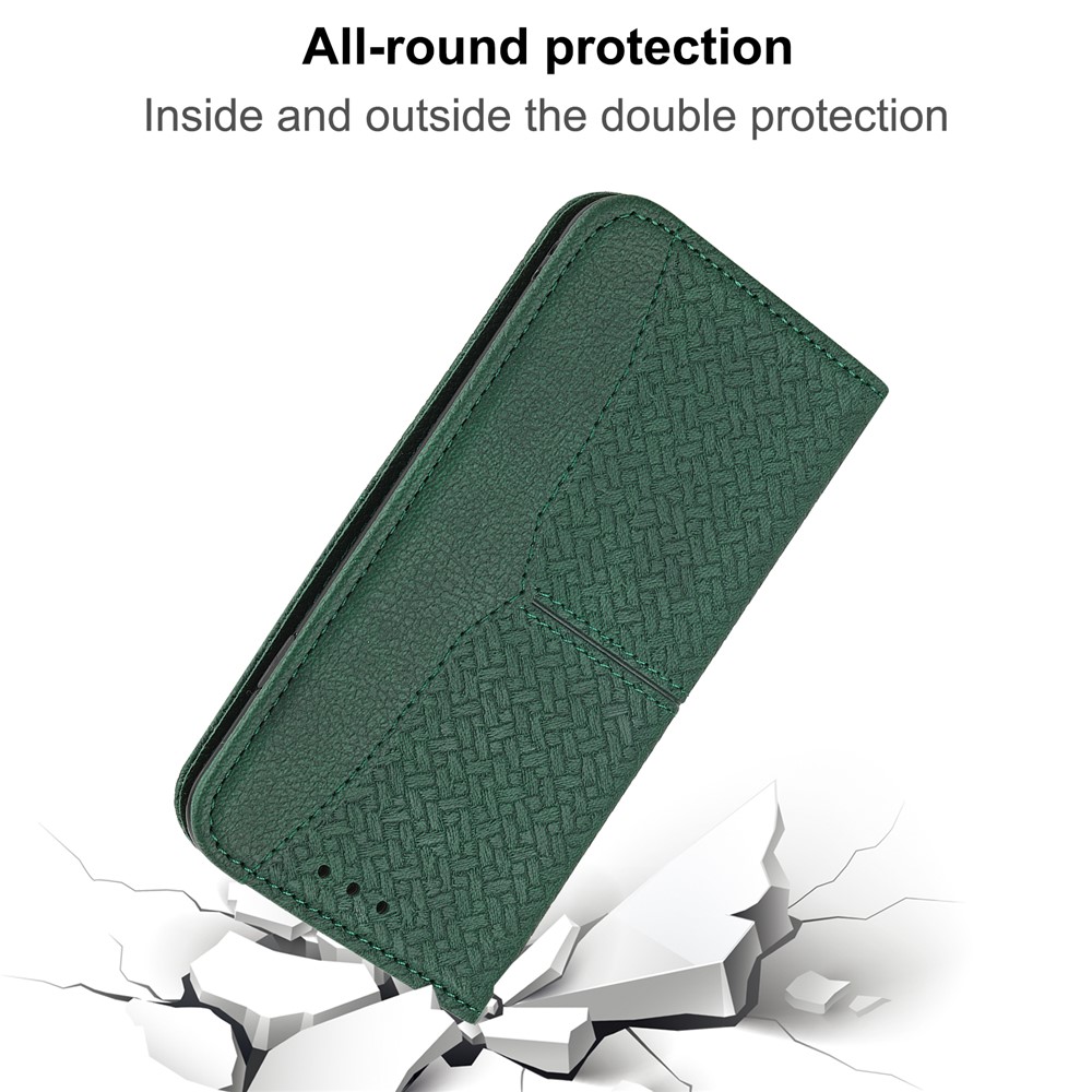 Magnetic Absorption Woven Texture Wallet Wrist Strap Leather Cover Case with Stand for Google Pixel 6 Pro - Green-10