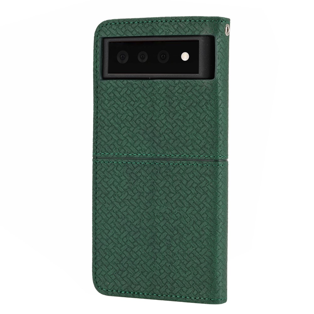 Magnetic Absorption Woven Texture Wallet Wrist Strap Leather Cover Case with Stand for Google Pixel 6 Pro - Green-3