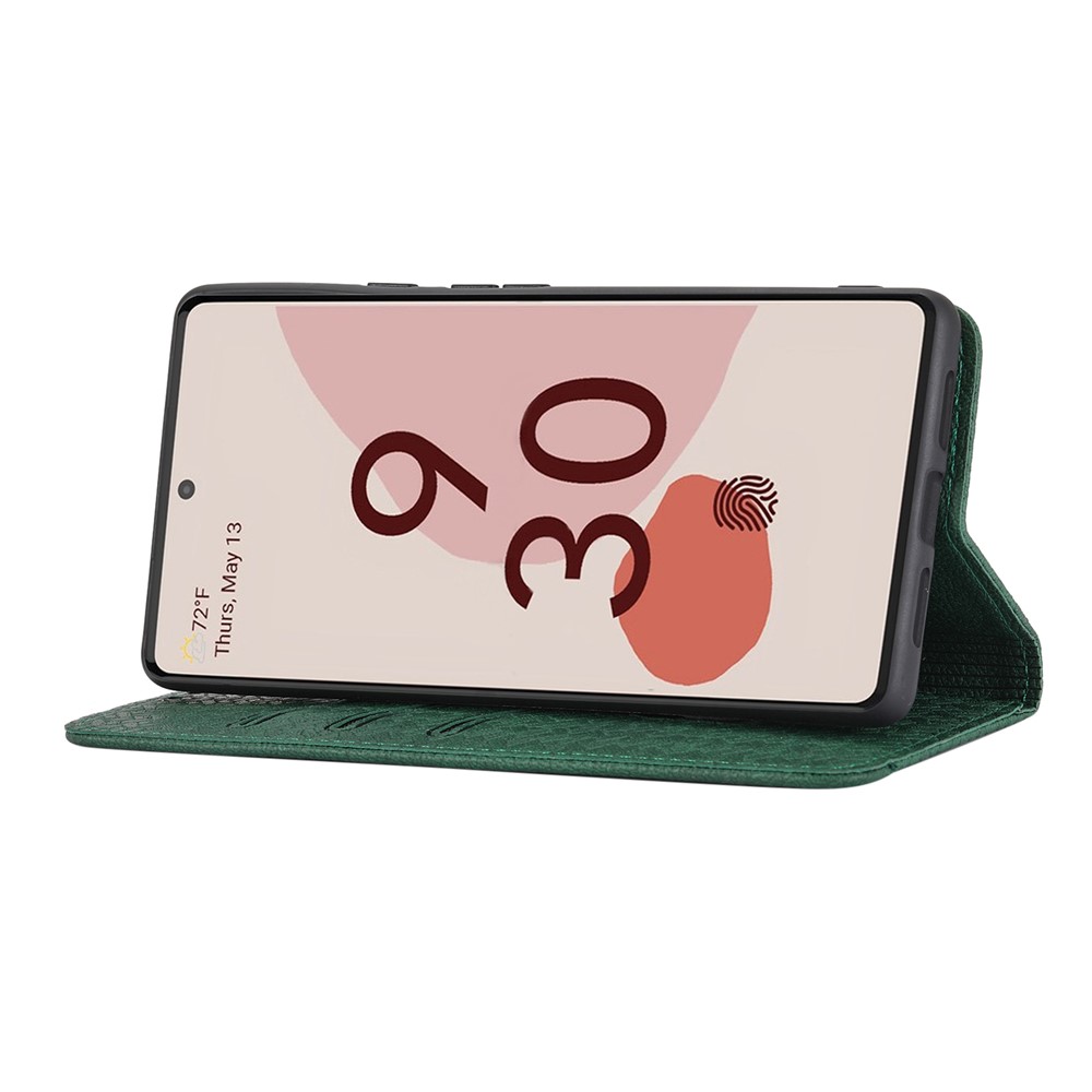 Magnetic Absorption Woven Texture Wallet Wrist Strap Leather Cover Case with Stand for Google Pixel 6 Pro - Green-5