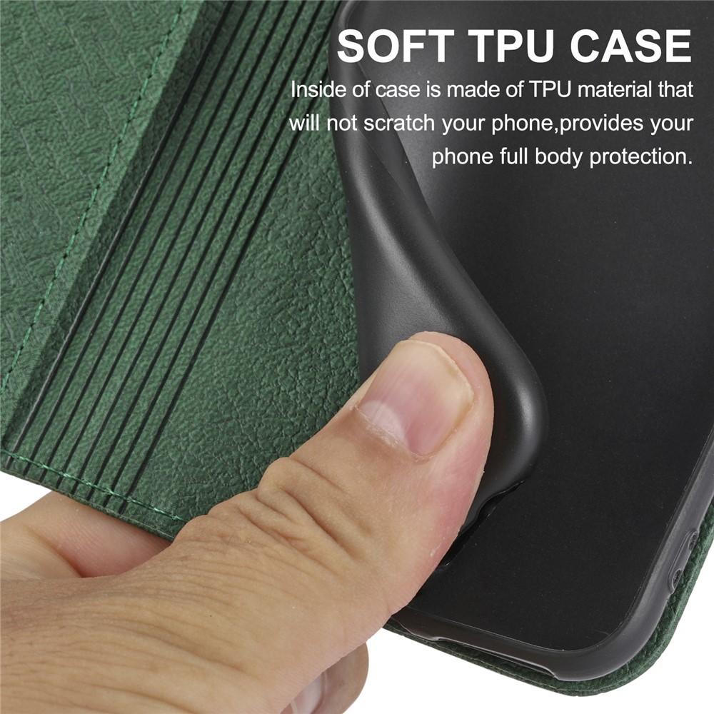 Magnetic Absorption Woven Texture Wallet Wrist Strap Leather Cover Case with Stand for Google Pixel 6 Pro - Green-9