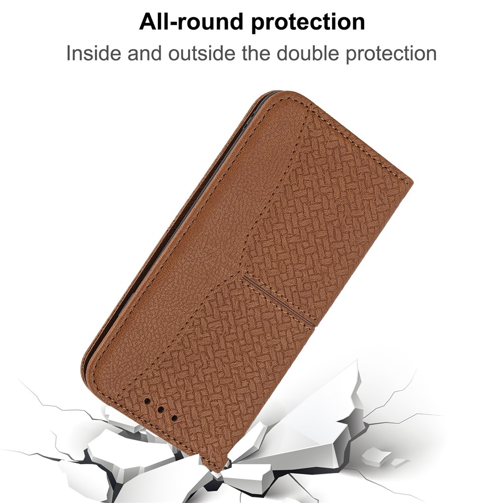 Wallet Design Magnetic Absorption Woven Texture Wrist Strap Leather Cover Case with Stand for Google Pixel 6 - Brown-10