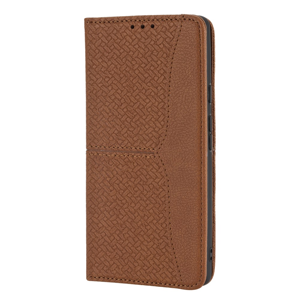 Wallet Design Magnetic Absorption Woven Texture Wrist Strap Leather Cover Case with Stand for Google Pixel 6 - Brown-2
