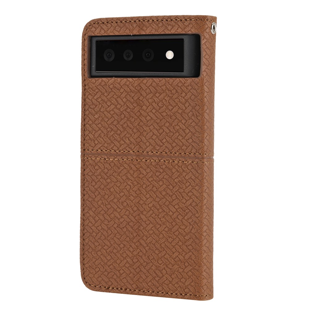 Wallet Design Magnetic Absorption Woven Texture Wrist Strap Leather Cover Case with Stand for Google Pixel 6 - Brown-3