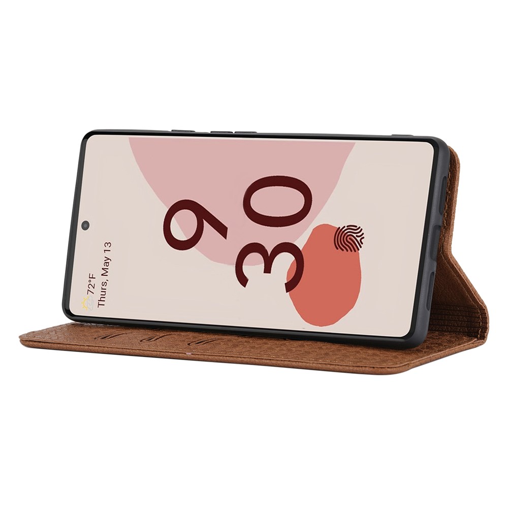 Wallet Design Magnetic Absorption Woven Texture Wrist Strap Leather Cover Case with Stand for Google Pixel 6 - Brown-5