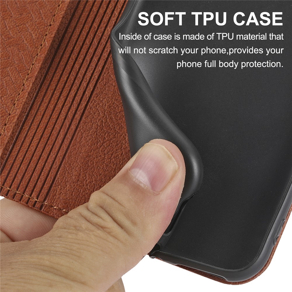 Wallet Design Magnetic Absorption Woven Texture Wrist Strap Leather Cover Case with Stand for Google Pixel 6 - Brown-9