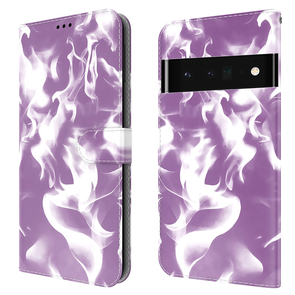 Wallet Function Phone Cover Fog Pattern Printing PU Leather+TPU Magnetic Closure Flip Phone Case for Google Pixel 6 Pro - Purple-1