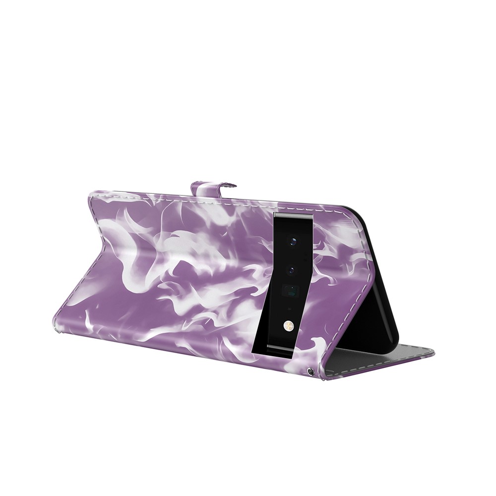 Wallet Function Phone Cover Fog Pattern Printing PU Leather+TPU Magnetic Closure Flip Phone Case for Google Pixel 6 Pro - Purple-5