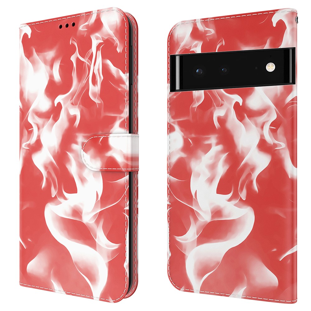Folio Fog Pattern Printing Phone Cover Stylish PU Leather Magnetic Closure Flip Wallet Phone Case for Google Pixel 6 - Red-1