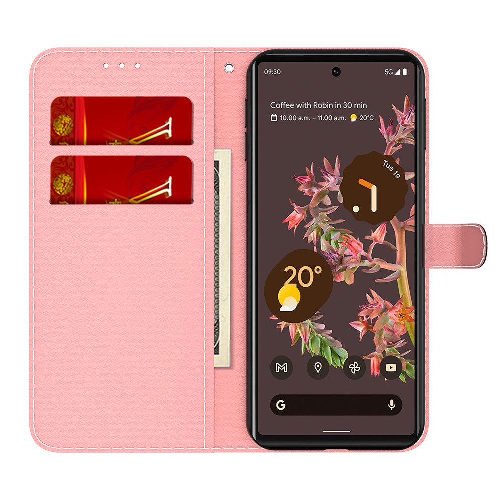 Folio Fog Pattern Printing Phone Cover Stylish PU Leather Magnetic Closure Flip Wallet Phone Case for Google Pixel 6 - Red-4