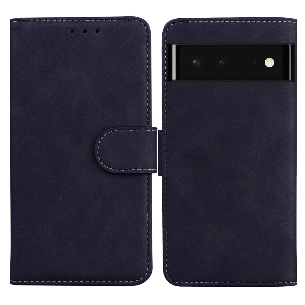 Solid Color Phone Case Stand Wallet Premium PU Leather Dual-sided Magnetic Closure Cover Shell for Google Pixel 6 - Black-1