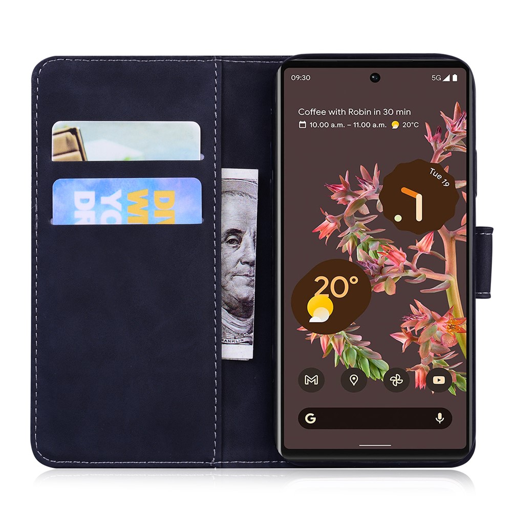 Solid Color Phone Case Stand Wallet Premium PU Leather Dual-sided Magnetic Closure Cover Shell for Google Pixel 6 - Black-4