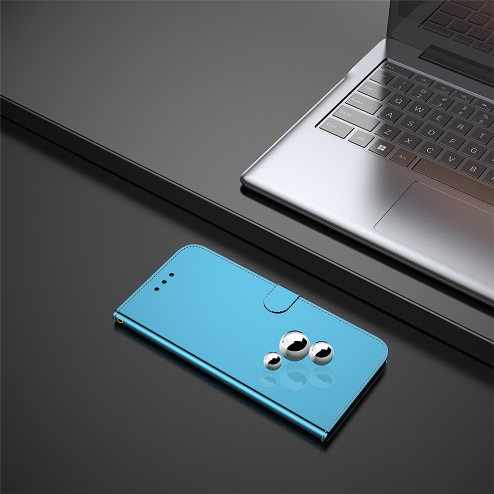 For Google Pixel 6 Durable PU Leather Mirror-like Surface Wallet Stand Phone Cover Shell - Blue-11