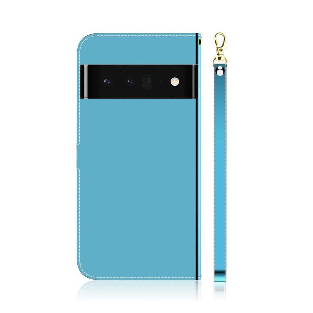 Para O Google Pixel 6 Durável PU Couro Espelho-Like Carteira Superfície Stand Cover Cover Shell - Azul