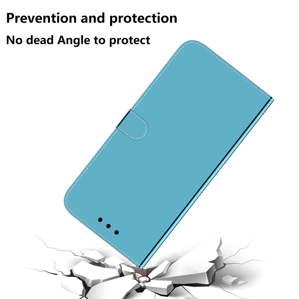 Para O Google Pixel 6 Durável PU Couro Espelho-Like Carteira Superfície Stand Cover Cover Shell - Azul